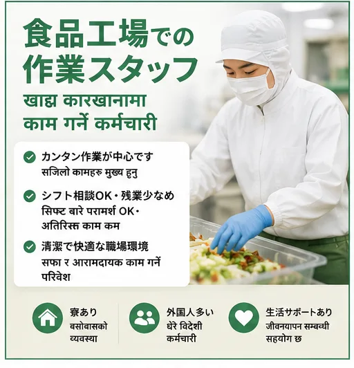 食品工場での作業の求人イメージ